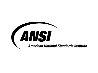 Logotipo del Instituto Nacional Estadounidense de Estándares (ANSI) que presenta las siglas ANSI en letras negras en negrita con una línea curva encima, que recuerda a las ondas que forma el agua hidrogenada. El nombre completo, Instituto Nacional Estadounidense de Estándares, está escrito debajo en letras más pequeñas.