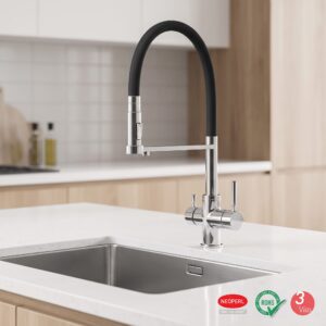 Grifo Cheff – 3 vías, cuello flexible de goma negra